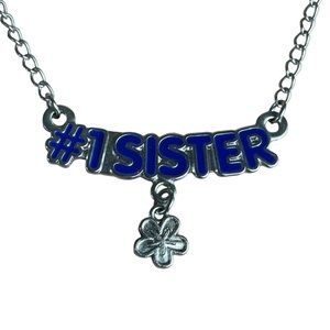 Claire’s Y2K Silver & Blue #1 Sister Dangly Flower Necklace
